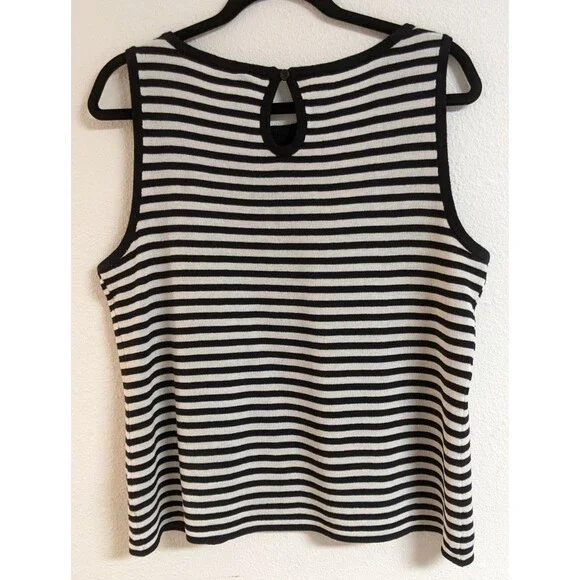 ST. JOHN Sport Black & White Striped Sleeveless Wool/Rayon Blend Knit Top LG - Picture 5 of 9